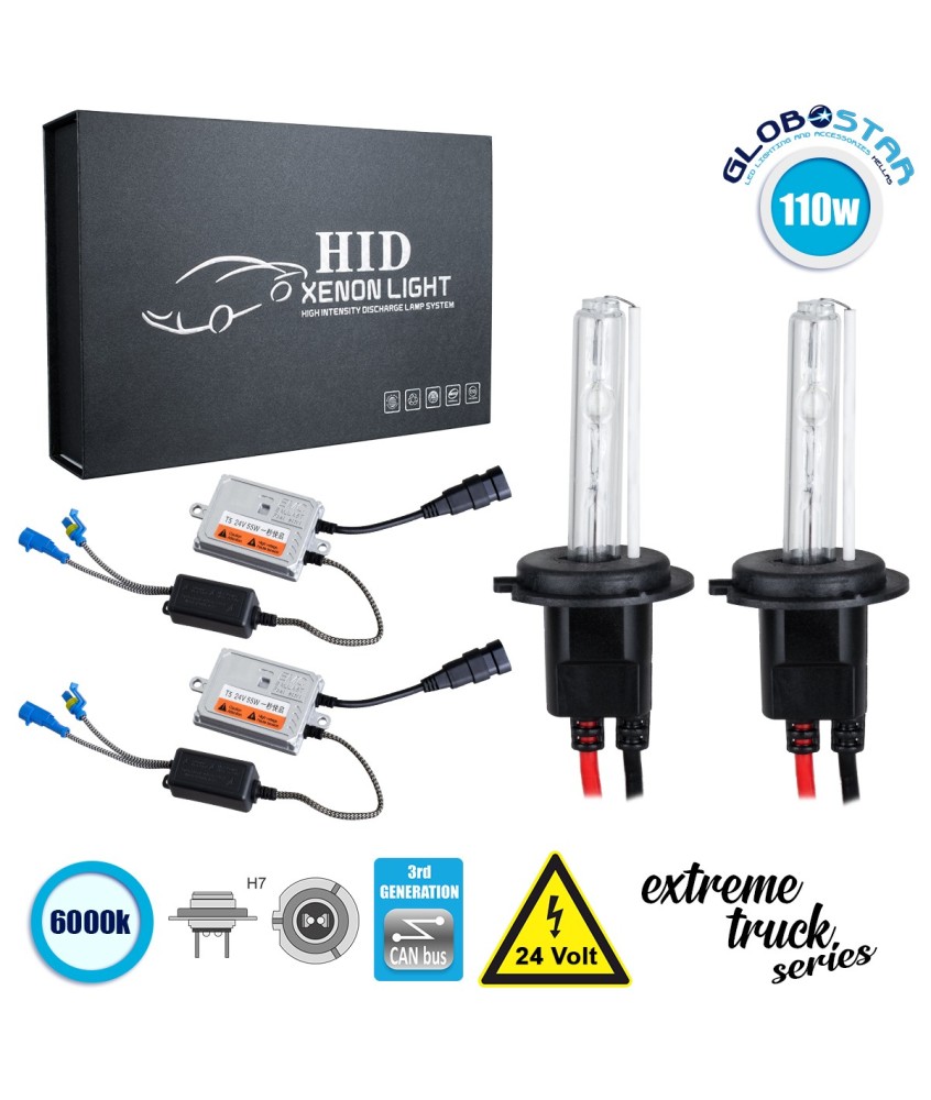 GloboStar® 84125 H7 XCB Line KIT Βασικού Φωτισμού Φορτηγού 3rd Generation Can-Bus Extreme Truck Series XENON 110W 10350lm DC 24V Αδιάβροχο IP65 Ψυχρό Λευκό 6000K